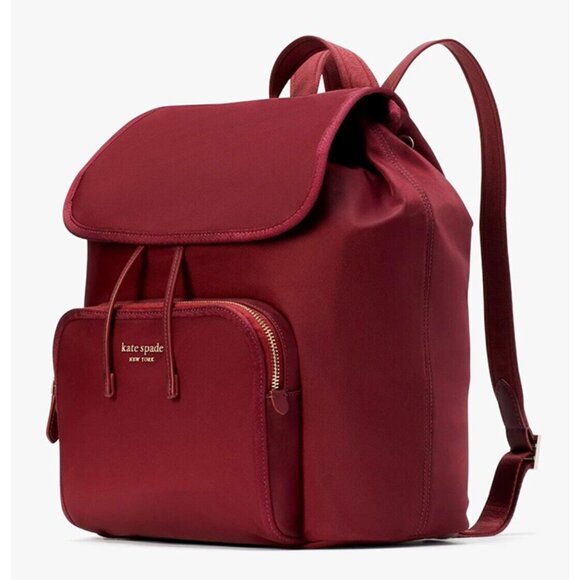 S Kate Spade Sam Dark Red Merlot Nylon Medium Backpack K4467 NWT $248 Retail